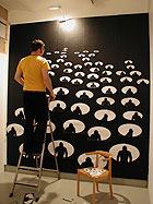 Pontus Raud busy working on his installation - Ocean of Monkeys.