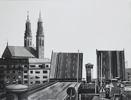 Etsning Liljeholmsbron av Mikael Wahrby