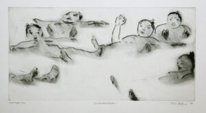 Drypoint Sumo Wrestlers Taking a Bath by Lisa Andrén