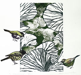 Birds - Linocut/Silk-Screen by Catharina Warme Hellström.