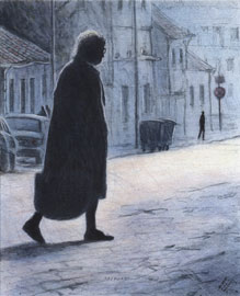 Lady with Bag - Lithograph by Mikael Kihlman.