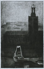 Stockholm by Night - Drypoint by Mikael Kihlman.