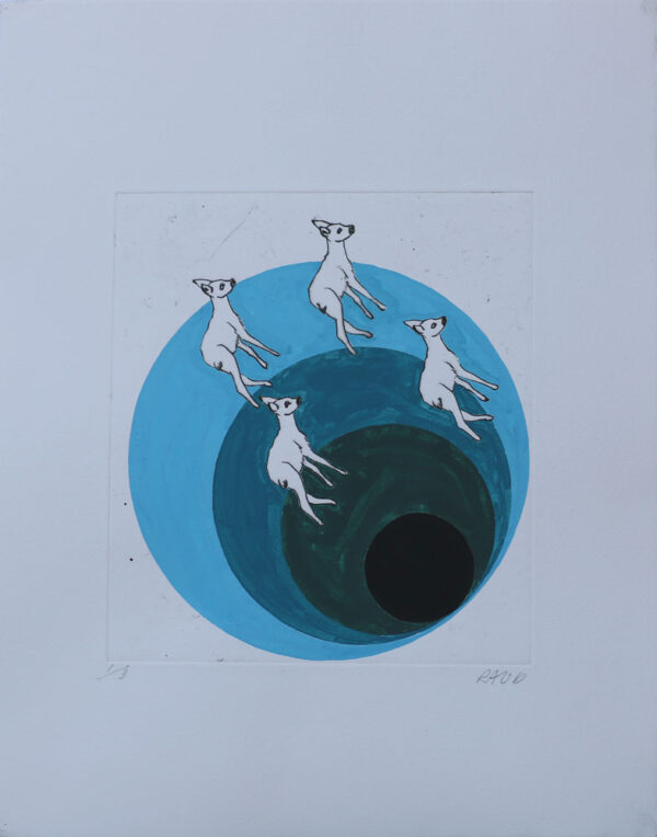 Gone Bambi Blue - Engraving and gouache by Pontus Raud.