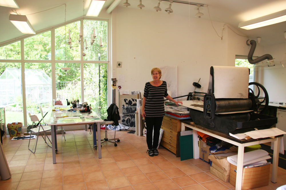 Catharina has her own printing press in the studio.