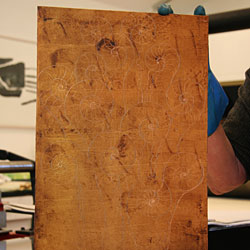 The copper plate is prepared for the first etching bath.