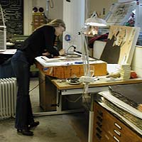 Cecilia Sikström in the process of making the original for stage three, the red colour.