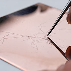 When the tip of the needle engraves in the plate, a groove is formed like a plow furrow edged by projecting embankments.