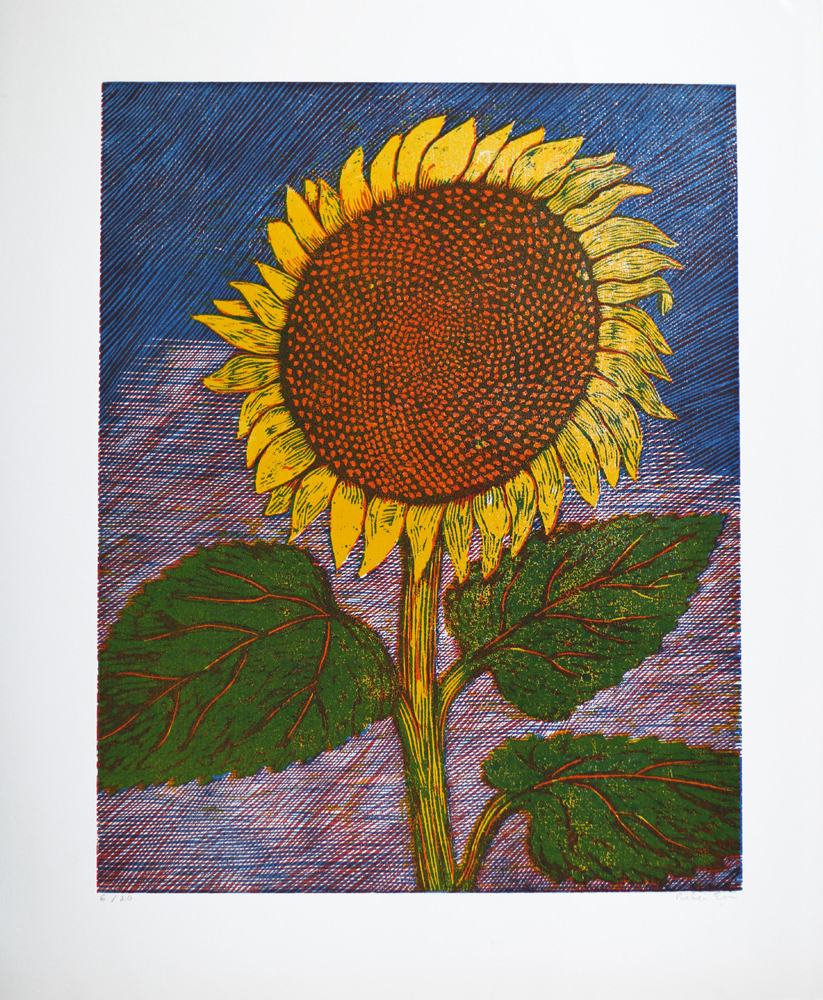 Sunflower - Woodcut by Peter Ern.