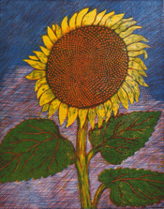 Sunflower - Woodcut by Peter Ern.