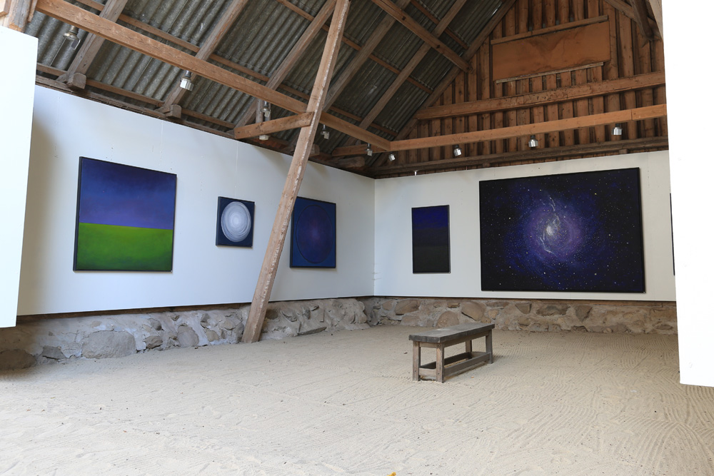 Showroom 4 - five paintings, raked sand on the floor.