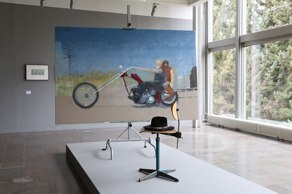 Målningen The Last Ride av John E Franzén - Två personer på en motorcykel.