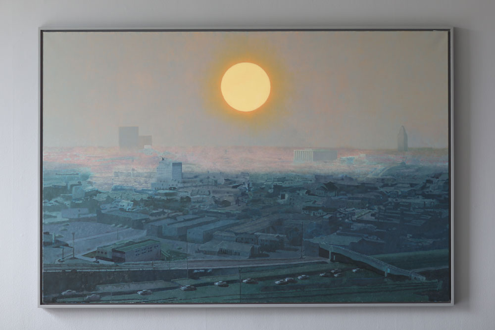 John E Franzén´s painting Twilight 2005-2010, oil on canvas 140x210 cm, private collection, Los Angeles in smog.