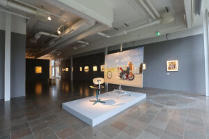 John E Franzén´s exhibition at Gävle Konstcentrum 2021. The large painting The Last Ride in the foreground.