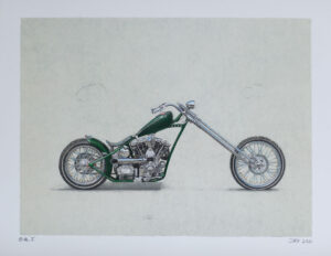 Litografi Viridian av John E Franzén - motorcykel med grönt inslag.