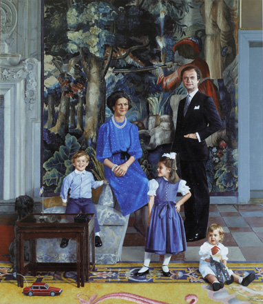 Kungafamiljen - Gicléetryck av John E Franzén - porträttbild av den svenska kungafamiljen från 1984-85.