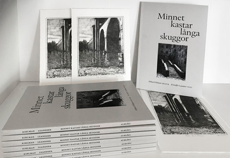 The Book "Minnet kastar långa skuggor" - Mikael Kihlman drypoint and Kristoffer Leandoer text.