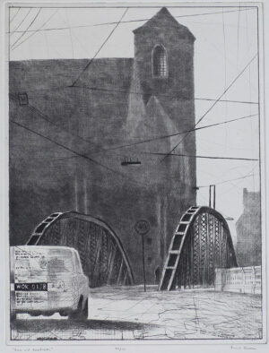 The Bridge by the Cathedral - drypoint by Mikael Kihlman.