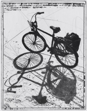 Me and my bike - drypoint by Mikael Kihlman.