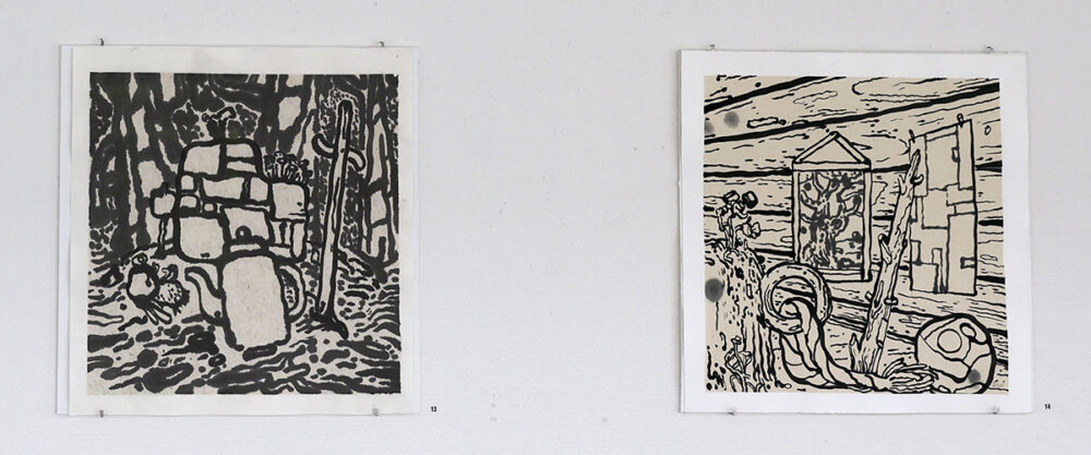 Dan Wirén's artwork Village Church and Timber Wall with Picture.