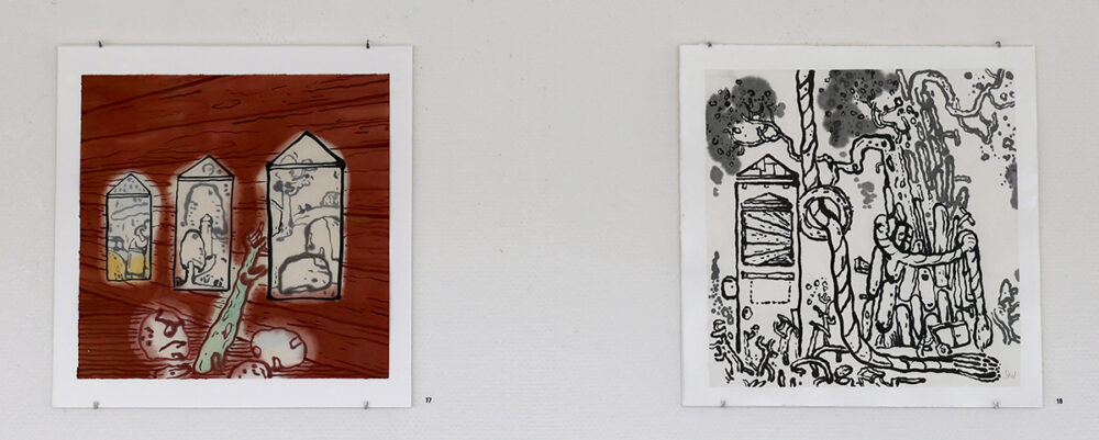 Dan Wirén's artworks Paintings in a Log Cabin and A Care Tree