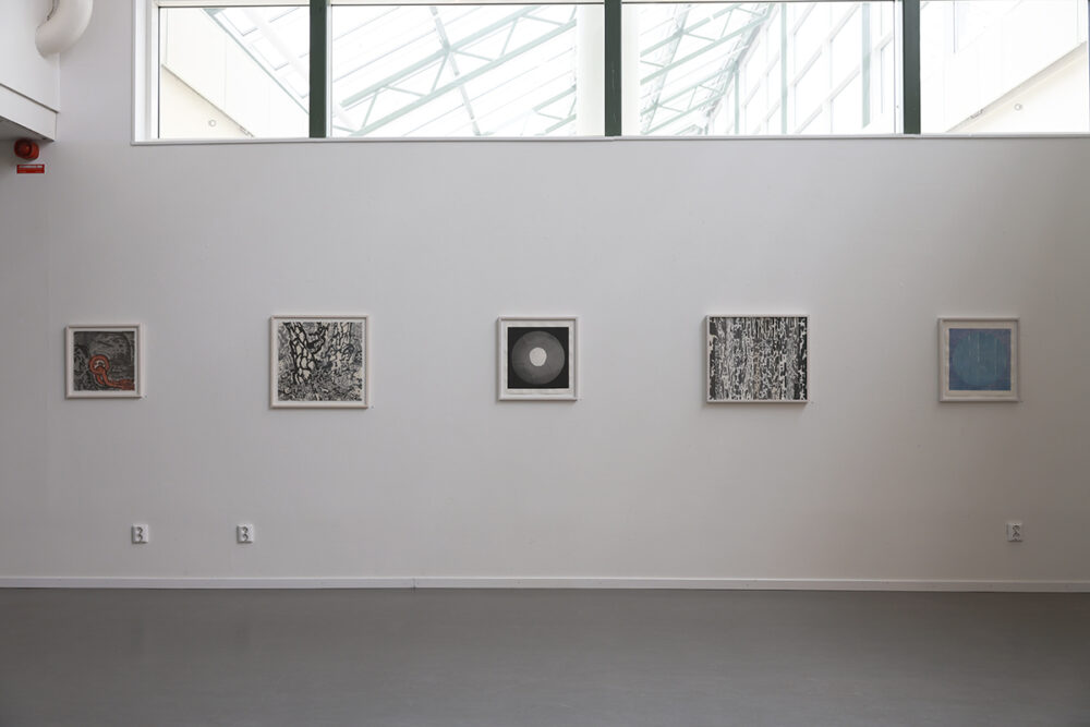 Dan Wirén's artworks (19-23): Anchoring in Rock, Silvanus, Ring of Water, Collage and Blue Dot Intarsia.